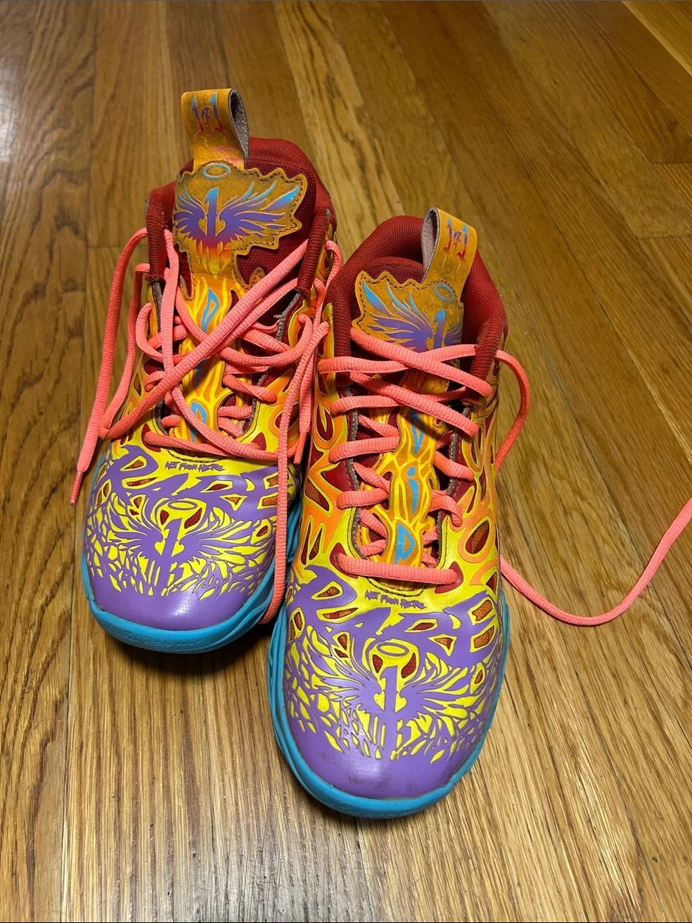Puma La Melo Not from Here Basketball Athletic Shoes in Purple, Yellow & Pink
